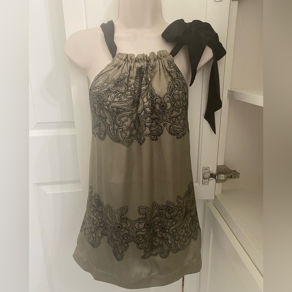 New Chic Black and Tan Women's silk Halter Blouse with bow